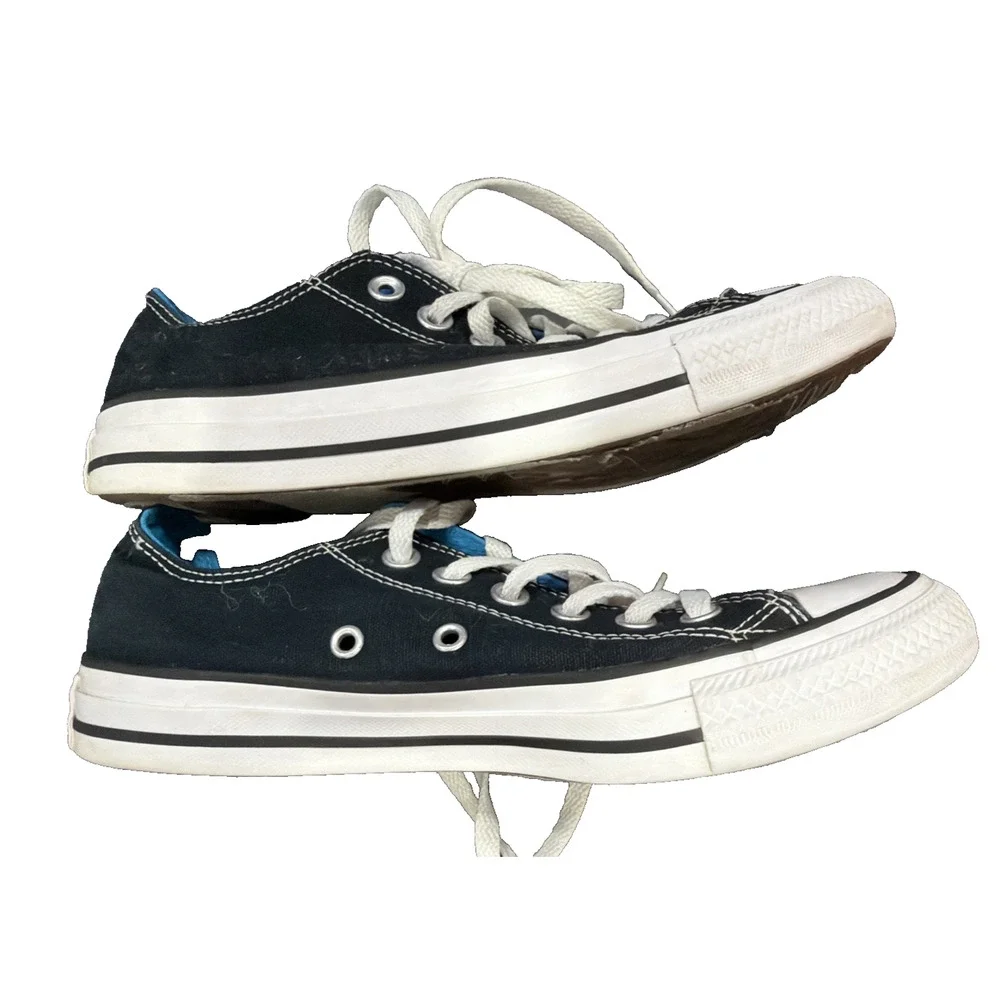 Converse Double Tongue Chuck Taylor Low Tops Women 7 Men 5 Black Blue
